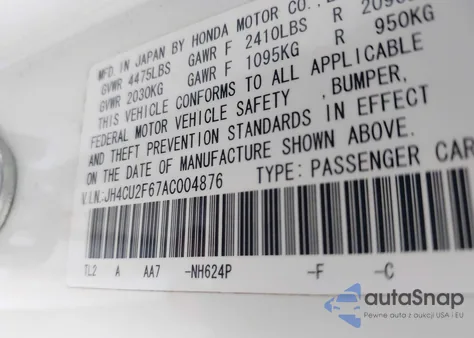 2010 Acura Tsx 2.4 z USA, uszkodzony, nr VIN JH4CU2F67AC004876